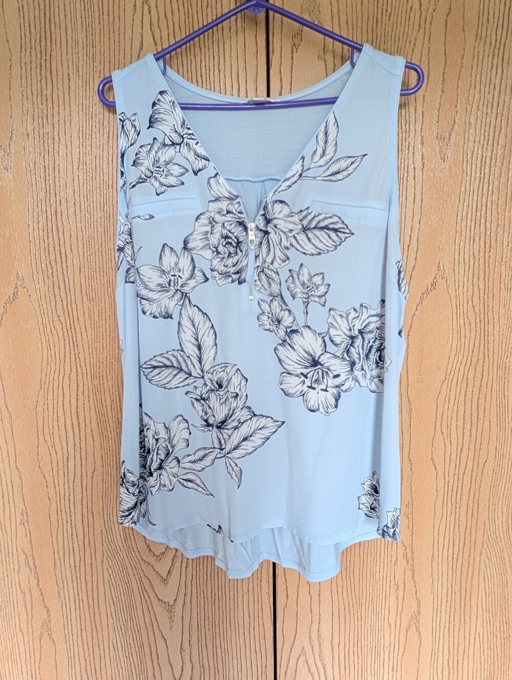 Candie's Light Blue Floral Zip-Front Sleeveless Tank